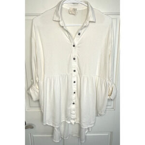 Anthropologie Everleigh Boho Button-Up Blouse High-Low Hem Sz M Coastal Flowy